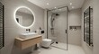© homan - A minimalist bathroom with a shower, toilet, and sink.