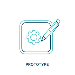 Vector illustration of prototype icon, representing design process with gear and pencil for creating innovative product and user interface