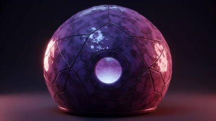 Geometric Purple Orb with Circular Openings in Studio with Pink and Blue Lighting