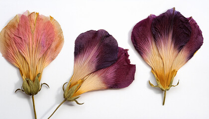 Mallow Flower Petals Carefully Pressed And Dried Shown On White Background Intended For Use In Botanical Art Scrapbooking Or Herbariums