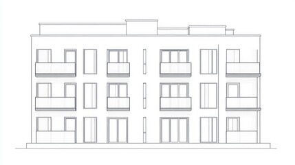 Architectural drawing apartment building facade