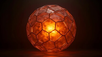 Glowing Sphere with Geometric Metal Framework on Dark Background