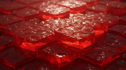 Hexagonal Red Gradient Pattern with Refraction and Depth of Field