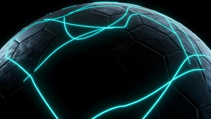 Textured Gray Sphere with Neon Blue Lines in Dark Background