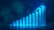 © Atmospheric stock - Blue futuristic digital bar graph with rising arrow on dark background
