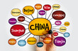 List of cities and towns in CHINA mind map, concept for presentations and reports