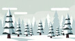 © SentiStock - A serene and quiet winter forest landscape illustration, featuring snow-covered evergreen trees under a soft, cloudy sky, creating a peaceful and tranquil natural scene with a minimalist aesthetic