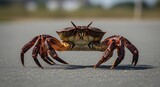 Close-up of a crab on a surface, detailed view.
