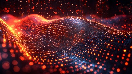 Wall Mural - abstract digital waves of glowing particles in red and blue representing data flow and technology