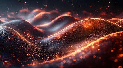 Wall Mural - abstract digital waves of glowing particles flow dynamically suggesting energy and data movement in 