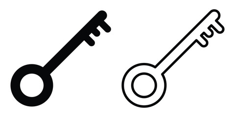 Black isolated vector key icon set on white background. Unlock keyword signs set on white page. Silhouette key icon set on isolated white page. EPS 10. 