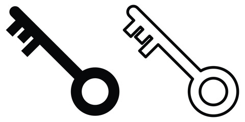 Black isolated vector key icon set on white background. Unlock keyword signs set on white page. Silhouette key icon set on isolated white page. EPS 10. 