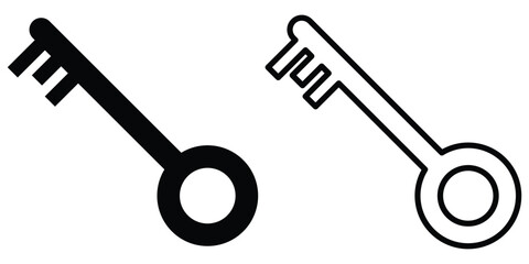 Black isolated vector key icon set on white background. Unlock keyword signs set on white page. Silhouette key icon set on isolated white page. EPS 10. 