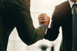 © Daenin - business partner handshake concept Colleagues shaking hands Successful deal after a great meeting. Blurred background.