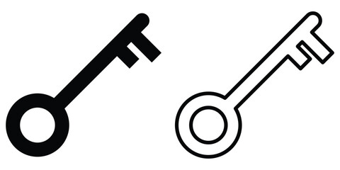 Unlock keyword signs set on white page. Silhouette key icon set on isolated white page. Black isolated vector key icon set on white background. Door key icon set. EPS 10. 