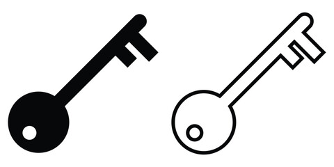 Unlock keyword signs set on white page. Silhouette key icon set on isolated white page. Black isolated vector key icon set on white background. Door key icon set. EPS 10. 