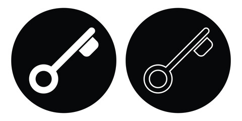 Unlock keyword signs set on white page. Silhouette key icon set on isolated white page. Black isolated vector key icon set on white background. Dark black circle key icon silhouette. EPS 10. 