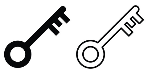 Unlock keyword signs set on white page. Silhouette key icon set on isolated white page. Black isolated vector key icon set on white background. Door key icon set. 