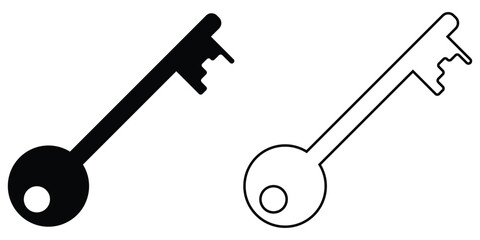 Unlock keyword signs set on white page. Silhouette key icon set on isolated white page. Black isolated vector key icon set on white background. Door key icon set. 