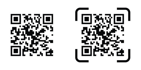 Simple black QR code badge icons, Clean black QR code vector, Flat black QR code designs for print, Vector illustration isolated on white background