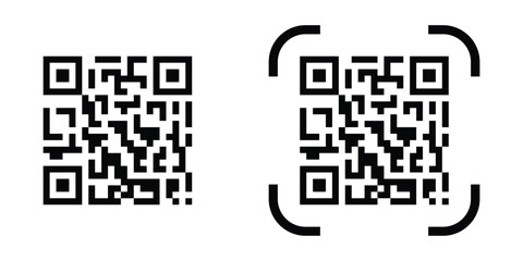 Simple black QR code badge icons, Clean black QR code vector, Flat black QR code designs for print, Vector illustration isolated on white background