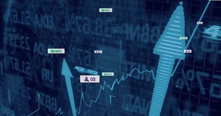Wall Mural - Rising arrow on right grid interface, showing chart with labels 5015 3893 icon 05, copy space