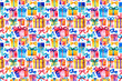 © Максим Новосветлов - Modern minimalist watercolor New Year's pattern. Geometric shapes and a cute winter robin, rendered with pop art influences for festive prints and packaging