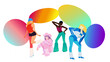 © GabrielaJ99 - colorful people celebrating and dancing pride, lgbtq rights with flag background , diversity wallpaper, screenlock vector