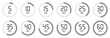 © Munnacreativehub - Digital countdown timer icons set, circular second clock progress indicators from 5 to 60 seconds. 5, 10, 15, 25, 30, 40, 45, 50, 60 seconds. Timer, clock, stopwatch isolated vector illustration.