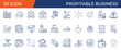 © MONIKA RANI - Minimalist Profitable Business line icons set with editable stroke, featuring strategy, revenue, competitive advance, margin, manufacturing. thin linear illustration. vector illustration eps file