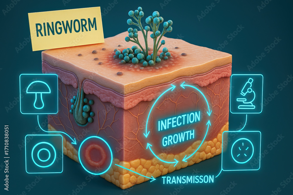 Buni Image Ringworm fungal skin infection illustration showing circular rash and ...