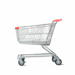 © nevesf - supermarket  metallic cart with red handle in a white background