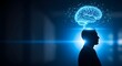 © Rohan - Conceptual illustration of a human head silhouette with a digital brain above it on a blue background.