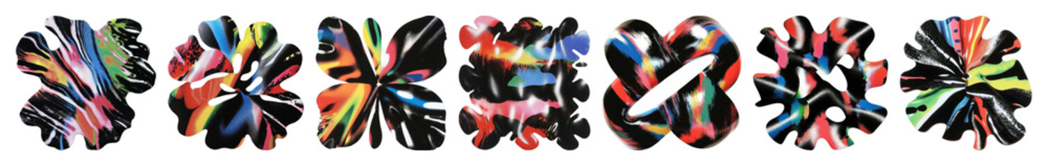 Wall Mural - PNG Colorful abstract floral pattern, element set on transparent background