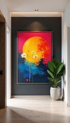 Wall Mural - A stylish modern foyer welcomes you with a vibrant, abstract art poster, adding a touch of sophistication and color to the entryway Perfect for home decor inspiration , bedroom, design