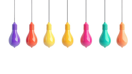 Colorful Hanging Light Bulbs on Transparent Background