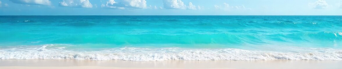 Wall Mural - Vast, cerulean ocean stretching to the horizon, waves gently lapping the shore  A tranquil seascape, perfect for travel, nature, or environmental themes ,  landscape,  summer,  seascape