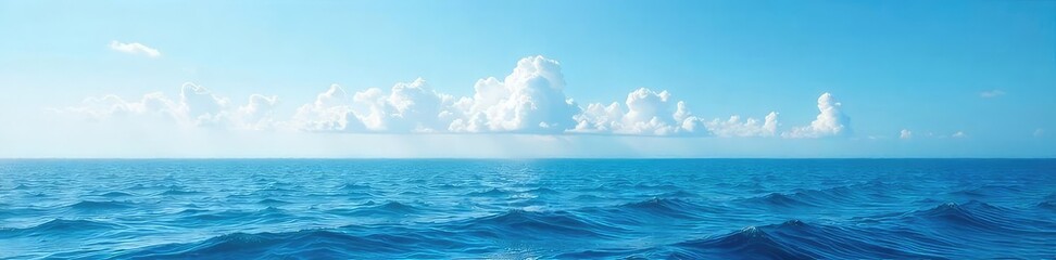 Wall Mural - Vast, tranquil ocean horizon stretches to the meeting point of sea and sky, a breathtaking view of endless blue Perfect for travel, nature, and serenity themes , tranquil, clear sky