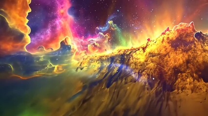 Wall Mural - A vibrant space scene featuring an array of stars and clouds against a colorful backdrop, Nebula enveloped in the colors of a rainbow, AI Generated