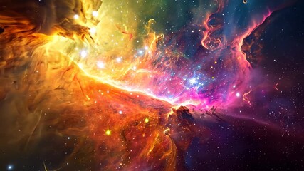 Wall Mural - A vibrant and mesmerizing display of stars illuminating a vivid space background, Nebula hued with all colors radiating from a white dwarf star, AI Generated