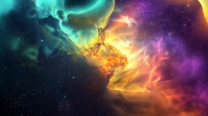 Wall Mural - This video captures a vibrant and visually captivating space teeming with an abundance of stars, Nebula enveloped in the colors of a rainbow, AI Generated