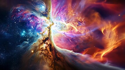 Wall Mural - A vibrant and dynamic space scene with an abundance of colorful stars shining brightly, Nebula hued with all colors radiating from a white dwarf star, AI Generated