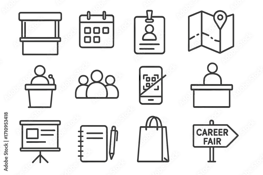 Vector de Stock Job Fair Icons. Line style icons of job fairs and ...