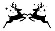© ijaz - Two black silhouette reindeer leaping with stars scattered around them on a white plain background scene