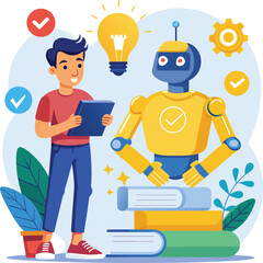 Man programming robot vector illustration scalable eps icon for technology concepts vector