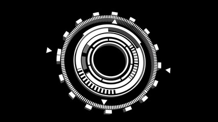 Wall Mural - Looping black and white color HUD elements animation. Futuristic Technological intro or trailer background with copy space for your text. 4K 3D Sci fi for opener, titles, innovation technology bg.