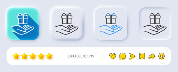 Loyalty program line icon. Neumorphic, Flat shadow, 3d buttons. Gift box sign. Present symbol. Line loyalty program icon. Social media icons. Vector