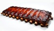 © Vadym - Large rack of juicy barbecued pork ribs covered in sweet, sticky glaze. Cooked savory meat dish isolated on pure white backdrop. Looks tempting, ready to served for delicious hearty American dinner