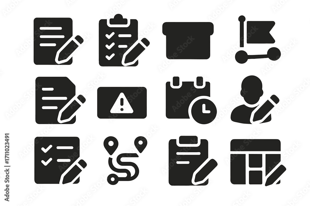 Project Task Editing Icons. Solid style icons of project and task ...