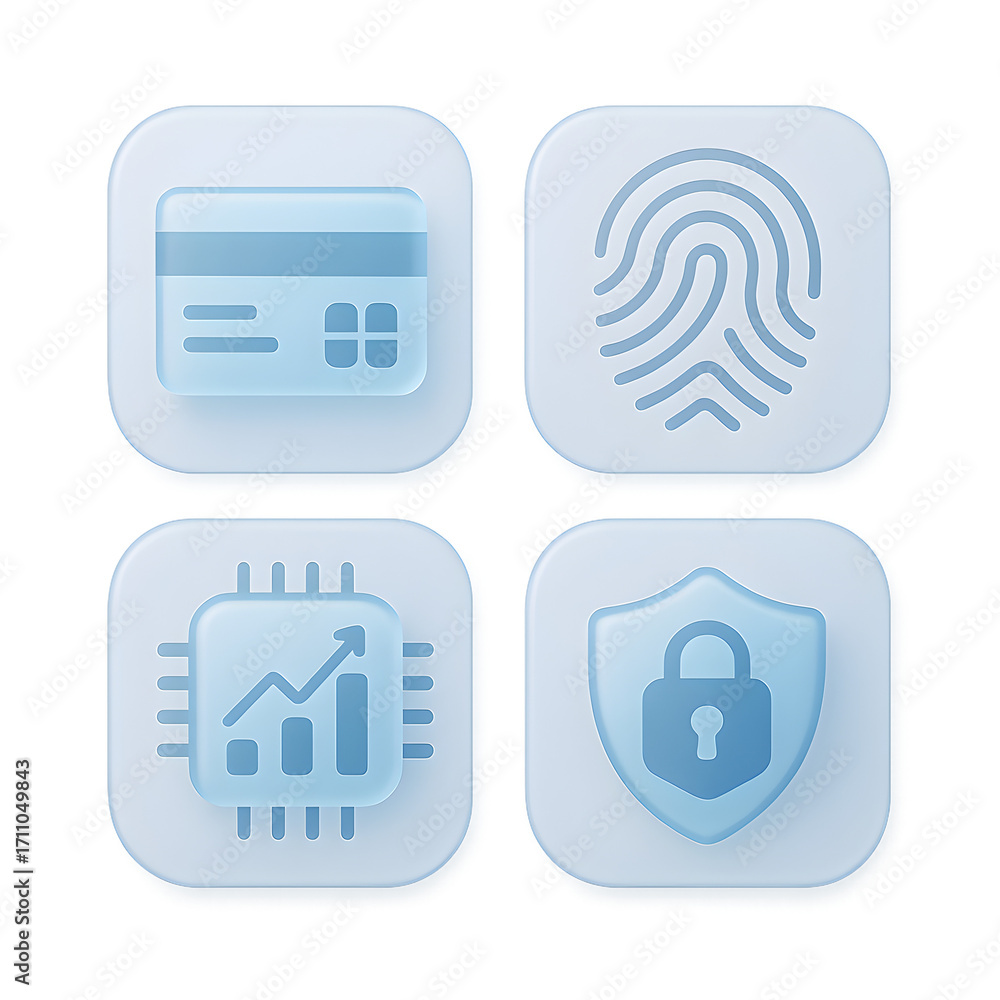 Finance AI icon set glassmorphism 2x2 pack transparent PNG frosted ...